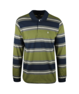Volcom Men&#39;s Olive Green, Navy, Gray &amp; White Striped L/S Polo T-Shirt (S05) - £17.60 GBP