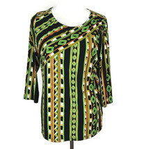 Bob Mackie Womens Shirt Size M Medium 3/4 Sleeve Green Orange Geometric Top  - £27.17 GBP