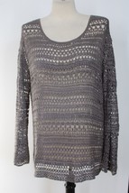 Theory L Gray Amena L Sag Harbor Linen Blend Open Crochet Pullover Sweater - £23.00 GBP