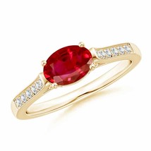 ANGARA East-West Oval Ruby Solitaire Ring with Diamonds for Women in 14K Gold - £2,277.99 GBP