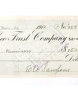 1912 Kineo Trust Company Bank Check E.A. Sampson Dover Maine Signed 989 ... - €17,15 EUR