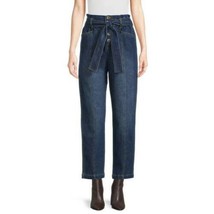 Time and Tru Women&#39;s Button Fly Belted Paperbag Denim Blue Jeans Size 10... - $19.94