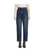 Time and Tru Women&#39;s Button Fly Belted Paperbag Denim Blue Jeans Size 10... - $19.94