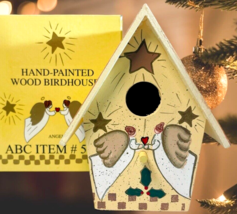Joy Bird House Decorated Wood Hanging Christmas Angels Peace, Love, By A... - $7.87