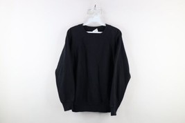 Vintage 80s Streetwear Womens Large Faded Blank Crewneck Sweatshirt Black USA - £35.79 GBP