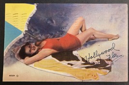 Vintage 1940&#39;s Postcard Swimsuit Girl on the Beach Hollywood Florida - $6.95