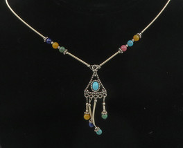 Q.T. NAVAJO 925 Silver - Vintage Turquoise &amp; Multi-Stone Collar Necklace- NE2069 - £70.87 GBP