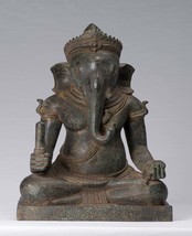 Ganesha Statue - Antique Khmer Style Post-Bayon Seated Ganesh Statue - 38cm/15&quot; - £1,261.01 GBP