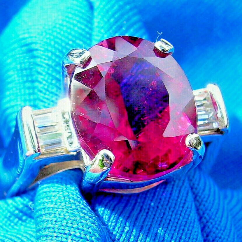Earth mined Rubellite Tourmaline Diamond Deco Engagement Ring Solitaire ... - £5,270.95 GBP