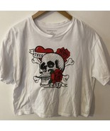 Gothic Skull With Roses Women’s Cropped T-shirt Skull Flower T-shirt - £7.57 GBP