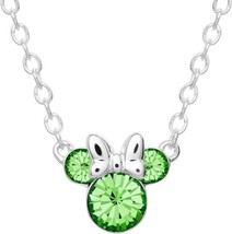 Disney Minnie Mouse Birthstone Necklace Silver Plated Pendant August Light Green - £110.52 GBP