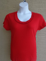  Being Casual XL  Ribbed Cotton Knit Ruffled Scoop Neck Tee Top Red   - $11.39