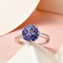 Natural Tanzanite Floral Ring in Platinum Plate Over 925 Sterling Silver Size 6 - £47.46 GBP