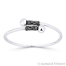 8mm Double Ball End Bypass Cuff Bali Design Bangle .925 Sterling Silver Bracelet - £33.18 GBP