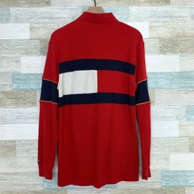 Tommy Hilfiger Vintage Flag Rugby Polo Shirt Red Pique Waffle Knit Mens ... - £70.04 GBP