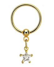 Star Shaped Clear CZ Gold Tone Stainless Steel Captive Beaded Ring Piercing - £8.15 GBP