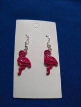 Pink Flamingo Polish Bird earrings Pierced Fish Hook Hawaiian Tropical Luau Part - £15.66 GBP