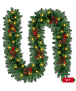 9Ft Large Christmas Garland, Multi-Purpose Xmas Wreath with 45 LED Light... - $65.06 CAD