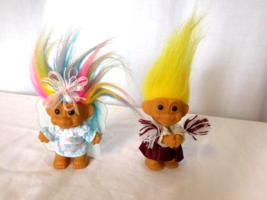 Vintage Russ Troll Cheerleader Red White Yellow Hair 4&quot; + Rainbow Hair Troll - £8.14 GBP