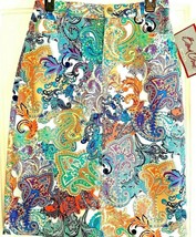 Teal Paisley Pencil Skirt Sz 8 Bend Over Casuals Brand Cotton Spandex NEW - £8.90 GBP
