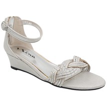 Nina Women Wedge Heel Ankle Strap Sandals Marlean Size US 5M Silver Embellished - £22.52 GBP