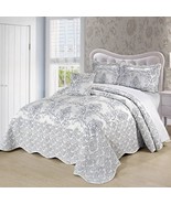 King size White Damask Embroidered 4 Piece Oversized Bedspread Set - $4,572.16 MXN