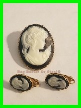 Beautiful Vintage Cameo Brooch And A Pair Of Cameo Clip On Earrings - £23.65 GBP
