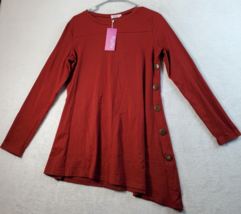Halife T Shirt Dress Womens Size Medium Red Polyester Round Neck Side Bu... - $19.27