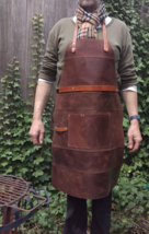 Woodwork Decent Real Leather Brown  Back Strap  Apron 100% Cow Butcher - £94.24 GBP