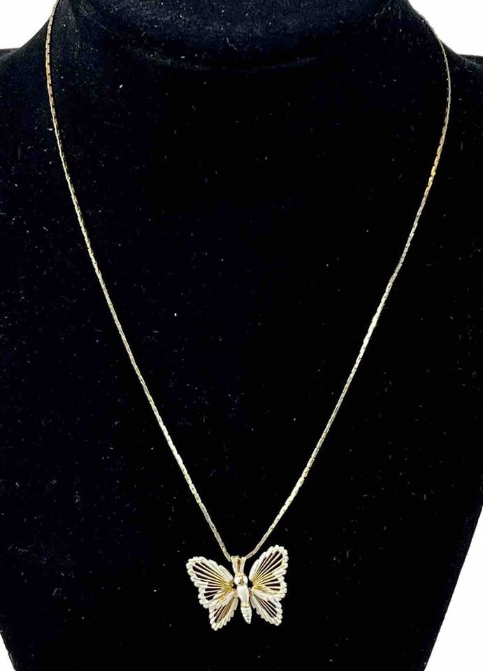 Vintage Monet Gold Tone Delicate Wire Filigree Butterfly Pendant Necklace - $26.97