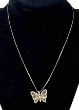 Vintage Monet Gold Tone Delicate Wire Filigree Butterfly Pendant Necklace - £21.31 GBP