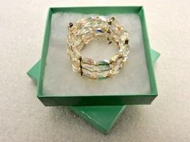 Triple Strand Rhinestone Cuff Bracelet, Aurora Borealis, Memory Wire, JW... - $14.65