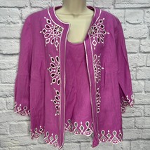 Bob Mackie 2 Piece Set Tank Cardigan Purple Eyelet Embroidered Size L Li... - £31.25 GBP