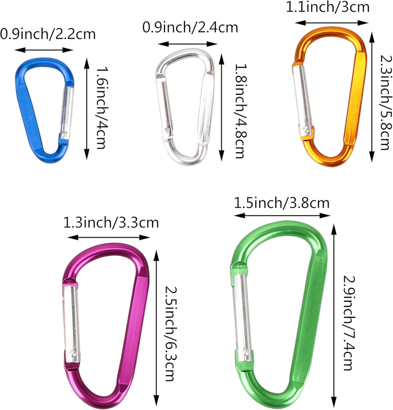 SWATOM Aluminum D-Shape Carabiner Clip 1.6/1.8/2.2/2.6/3 Inches Spring Snap Hook Item image 2