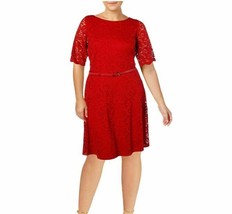 Charter Club Womens Plus 1X Ravishing Red Belted Lace ALine Lined Dress NWT - £27.65 GBP