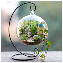 Clear round glass vase hanging bottle terrarium decor 12cm with holder thumb200