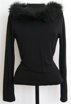 Carole Little Black Top Blouse Faux Fur Sweater Small long Sleeve  New - £46.39 GBP