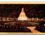 Reutter Memorial Fountain Night View Lansing Michigan MI UNP Linen Postc... - $2.92
