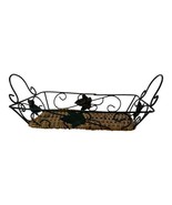 Catch  All Kitchen Fruit GREEN METAL BASKET WITH WICKER BASE IVY LEAVES ... - $19.62