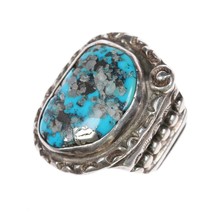 sz10.25 Large Vintage pyrite turquoise Native American sterling ring - $321.75