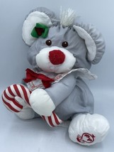 Vtg Fisher Price Gray Christmas Holiday Mouse w/ Candy Cane Plush Nylon 13&quot; 1987 - £14.52 GBP