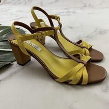 Boden Strappy Sandals Size 39 Yellow Brown Suede Leather Wood Block Heel - £30.14 GBP