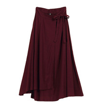 Women High Waist Wrap Skirts Ankle Length Linen Cotton Skirt,Khaki Wine-red Gray image 1