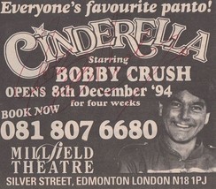 Bobby Crush Cinderella London Millfield Theatre Hand Signed Cutting Ephemera - £5.58 GBP