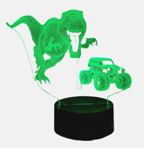 T-Rex Dinosaur Jurassic Park Night Light Lamp 3D Chasing Jeep 7 Color Changes - $28.66