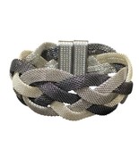 Vintage Tri Color Metal Mesh Braided Magnet Clasp Chunky Bracelet 8.5” - $19.99