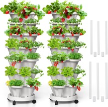 7 Tiered Strawberry Vertical Planters, 2 Pack Stacking Tower Garden With... - £72.71 GBP