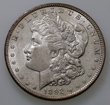 1892 Silver Morgan Dollar in AU Condition, Excellent Eye Appeal, Luster - £216.81 GBP