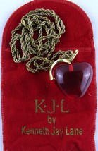 Kenneth Jay Lane, Gold Tone Red Lucite Apple Necklace, 34 Inch Rope Chain - £55.67 GBP