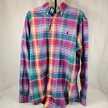 ✅ Ralph Lauren Shirt Long Sleeve Plaid Purple Pink Blue Cotton Size M Vi... - £23.29 GBP